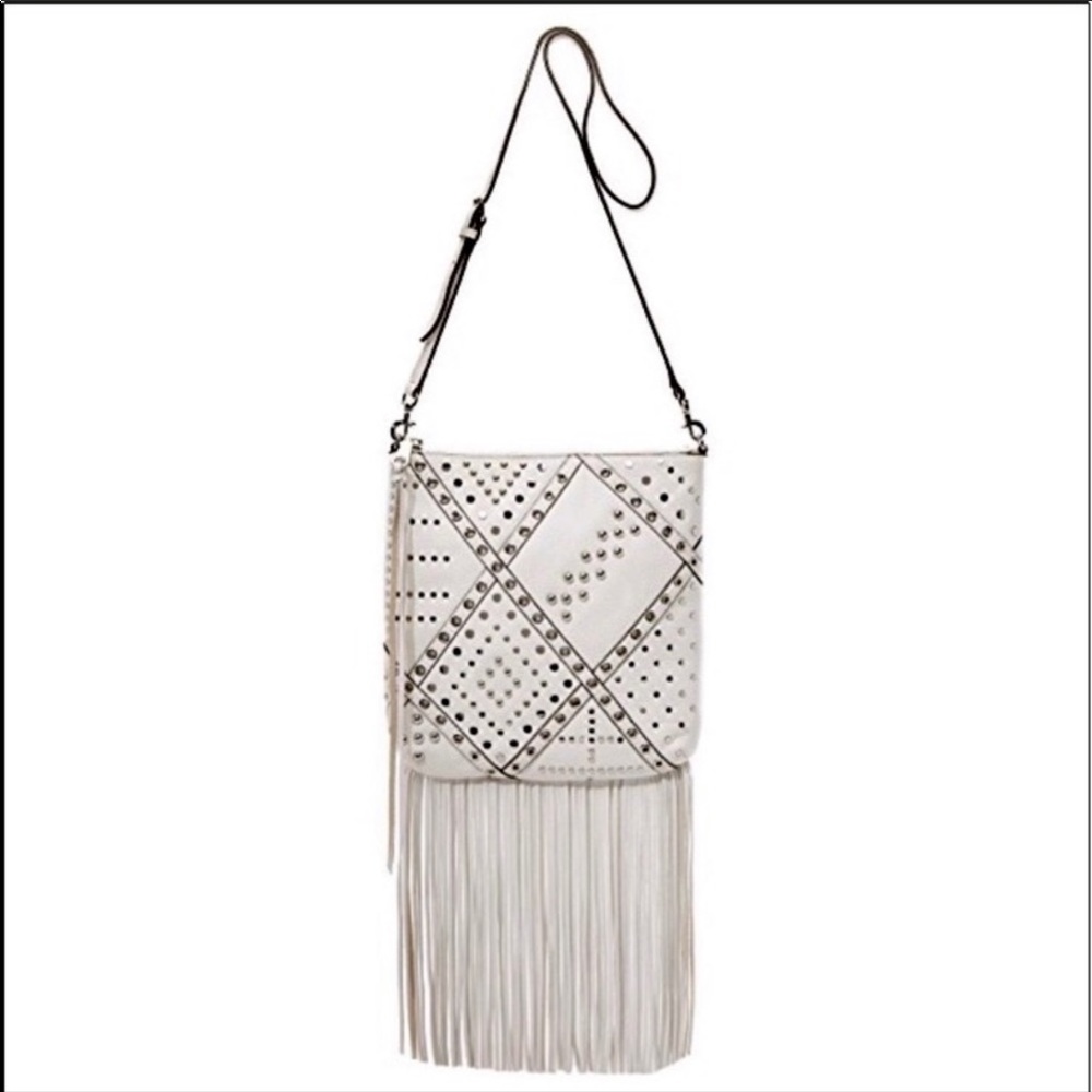 Rebecca Minkoff white fringe bag w/ silver studs